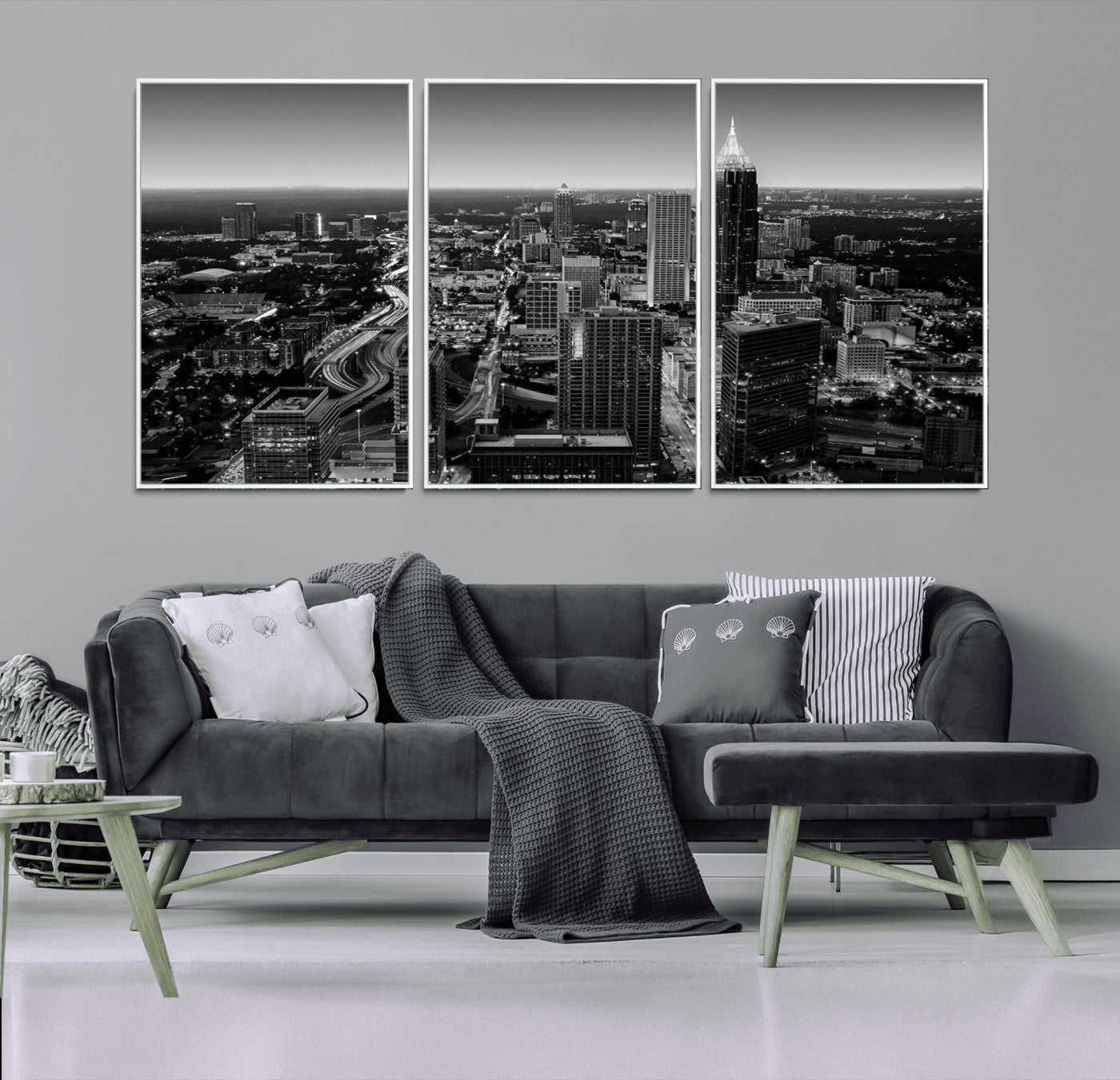 46578567-MGV-FC-60X30-3P_White-Atlanta Skyline Wall Art – Black and White Cityscape Canvas Print, Modern Urban Night Decor for Office, Living Room, or Apartment