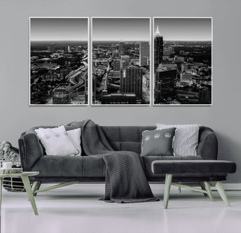 46578567-MGV-FC-60X30-3P_White-Atlanta Skyline Wall Art – Black and White Cityscape Canvas Print, Modern Urban Night Decor for Office, Living Room, or Apartment