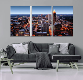 81886632-MGV-CV-36X24-Atlanta Skyline Wall Art – Vibrant City Lights Canvas Print, Modern Urban Cityscape Decor for Living Room, Office, or Apartment