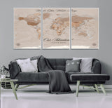 95243244-MGV-CV-36X24-Wander Often Wonder Always World Map Wall Art – Neutral Beige Adventure Canvas Print, Rustic Boho Travel Decor for Bedroom, Living