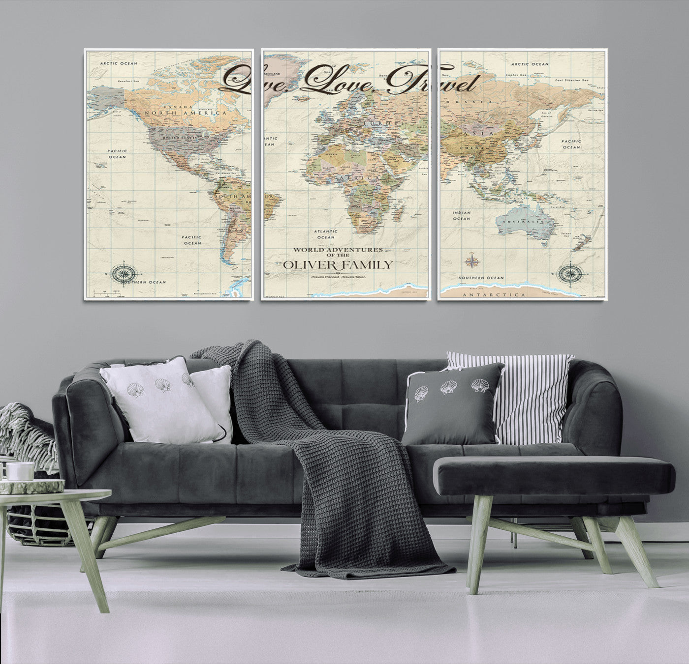 19479008-MGV-FC-60X30-3P_White-Live Love Travel Wall Art – Detailed World Map Canvas Print, Adventure Decor for Living Room, Office or Bedroom, Travel Gift for