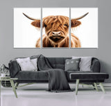 637908607-MGV-FC-93X47-3P_Black-Highland Cow Wall Art Print – Rustic Farmhouse Animal Portrait, Scottish Highland Cattle Canvas, Modern Country Wall Decor for