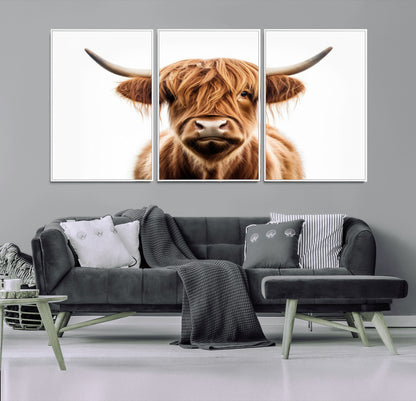 637908607-MGV-FC-93X47-3P_Black-Highland Cow Wall Art Print – Rustic Farmhouse Animal Portrait, Scottish Highland Cattle Canvas, Modern Country Wall Decor for