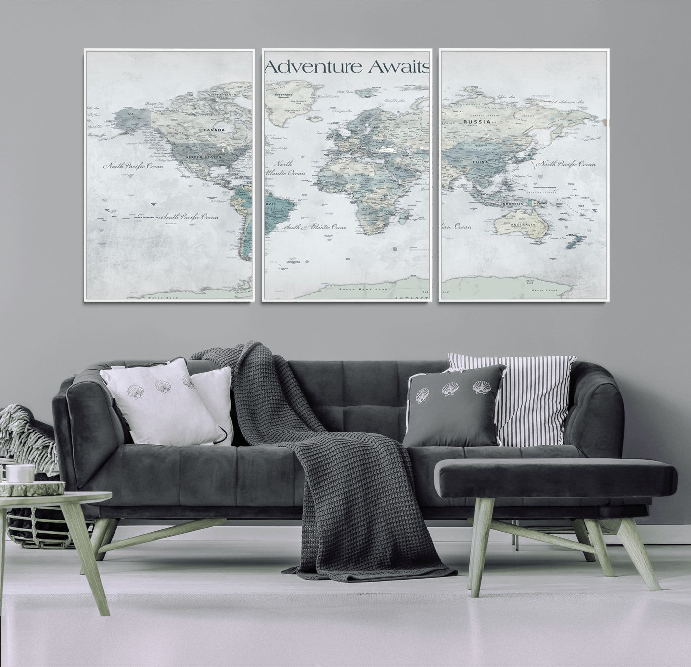 TEST111-MGV-CV-36X24-Personalized Adventure Awaits Push Pin World Map – Custom Framed Travel Tracker Canvas Wall Art for Home, Office