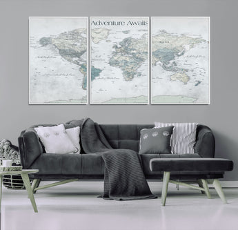 TEST111-MGV-CV-36X24-Personalized Adventure Awaits Push Pin World Map – Custom Framed Travel Tracker Canvas Wall Art for Home, Office