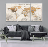 99422096-MGV-CV-36X24-Adventure Awaits World Map Wall Art – Neutral Beige Canvas Print, Modern Travel Inspired Wall Decor for Living Room, Bedroom or