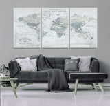 94249974-MGV-CV-36X24-Ours Explore World Map Wall Art – Modern Travel Canvas Print, Neutral Adventure Decor for Living Room, Office, Study, Bedroom,