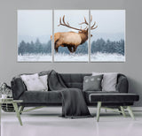 85177251-MGV-CV-36X24-Elk Wall Art – Majestic Wildlife Canvas Print of Bull Elk Snowy Forest, Rustic Nature Decor for Living Room, Cabin, or Office