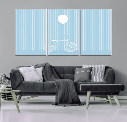56479838-MGV-CV-36X24-Bicycle Wall Art – Minimalist Blue Canvas Print with Balloon Illustration, Modern Decor Artwork for Kids Room, Nursery, or Living
