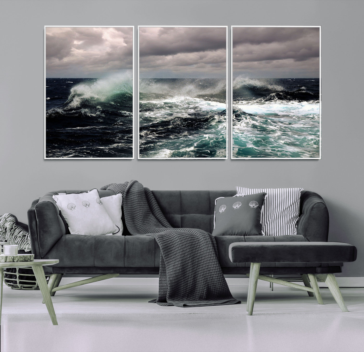 38622353-MGV-FC-60X30-3P_White-Stormy Ocean Waves Canvas Wall Art – Framed Turbulent Sea Print, Large Nature Canvas for Coastal, Living Room, or Office Spaces