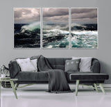 38622353-MGV-FC-60X30-3P_White-Stormy Ocean Waves Canvas Wall Art – Framed Turbulent Sea Print, Large Nature Canvas for Coastal, Living Room, or Office Spaces