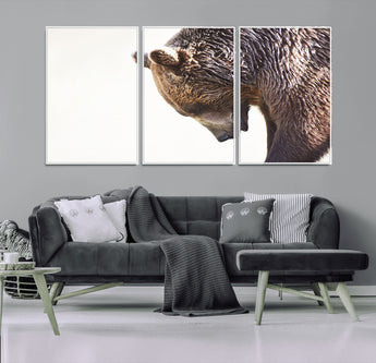14405507-MGV-FC-60X30-3P_White-Grizzly Bear Canvas Wall Art – Framed Wildlife Nature Decor, Large Brown Bear Profile Canvas Print for Living Room, Office, or