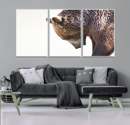 14405507-MGV-FC-60X30-3P_White-Grizzly Bear Canvas Wall Art – Framed Wildlife Nature Decor, Large Brown Bear Profile Canvas Print for Living Room, Office, or