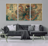 98593115-MGV-FC-60X30-3P_White-Tsukioka Yoshitoshi Samurai Wall Art Print, Japanese Katana Warrior Canvas Wall Art, Octopus Sea Monster Canvas Print,