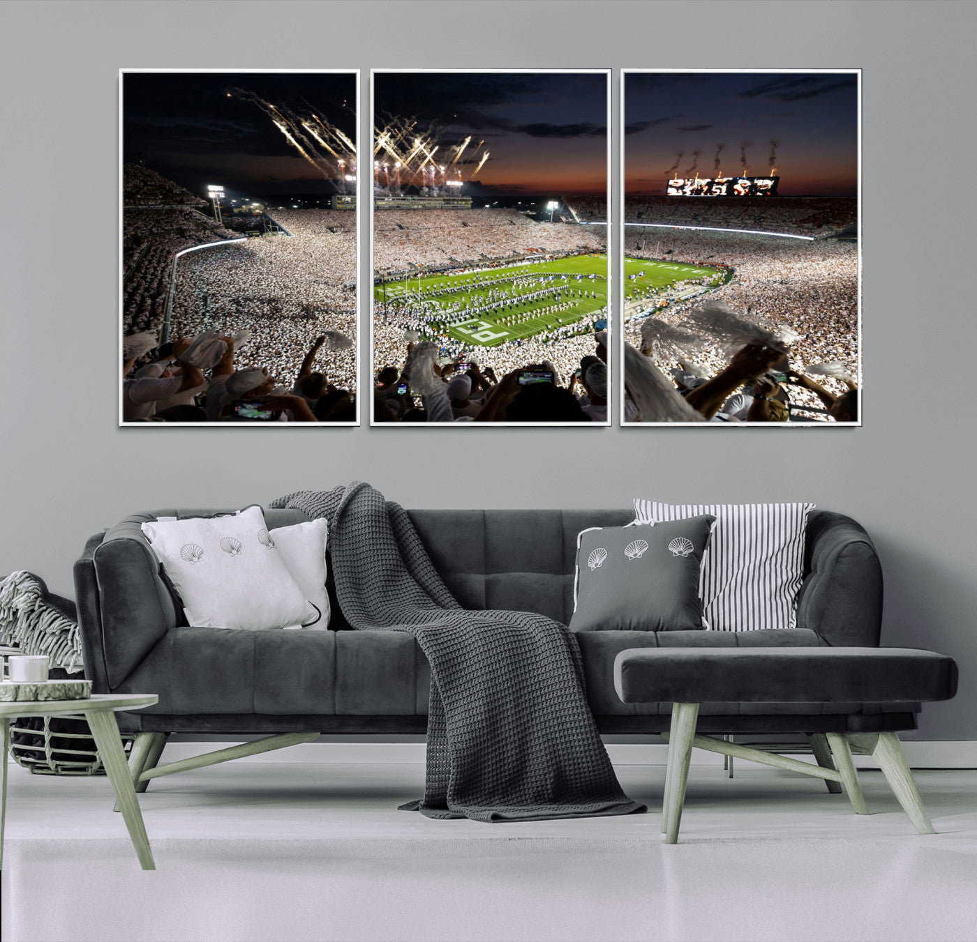 Penn-MGV-CV-36X24-Football Stadium Wall Art – Panoramic Night Game Canvas Print, Packed Crowd with Fireworks, Sports Decor for Office, Man Cave, Bar