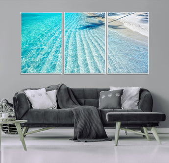 68127042-MGV-FC-60X30-3P_White-Beach Wall Art – Tropical Ocean Canvas Print, Clear Water and White Sand Photography Decor for Bedroom, Living Room, Office,