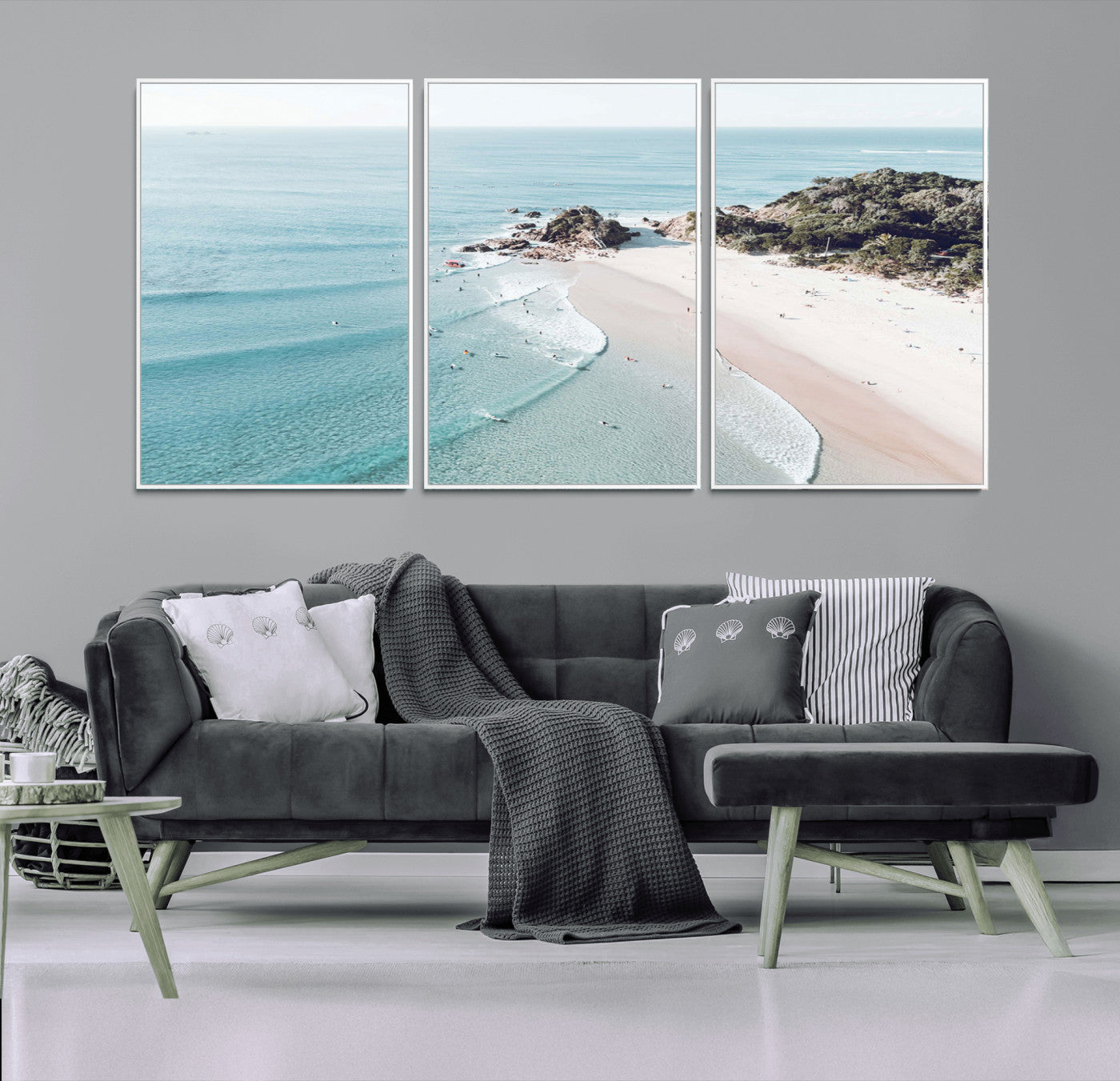 79395467-MGV-FC-60X30-3P_White-Coastal Wall Art – Aerial Beach Canvas Print, Ocean Waves and Sandy Shore Photography Decor for Bedroom, Living Room, Office,