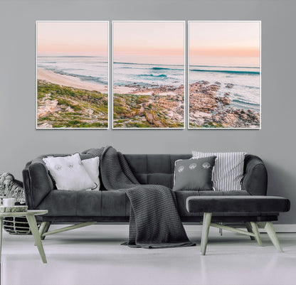 27332135-MGV-CV-36X24-Coastal Sunset Wall Art – Ocean Waves and Rocky Shore Canvas Print, Scenic Seaside Photography Decor for Bedroom, Living Room,