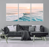 34064591-MGV-CV-36X24-Surfing Wall Art – Sunset Ocean Wave Canvas Print, Surfer Riding Sea Photography Decor for Bedroom, Living Room, Office, Coastal