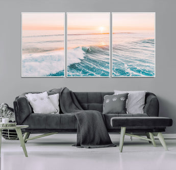 34064591-MGV-CV-36X24-Surfing Wall Art – Sunset Ocean Wave Canvas Print, Surfer Riding Sea Photography Decor for Bedroom, Living Room, Office, Coastal