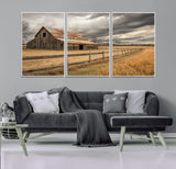 21991117-MGV-CV-36X24-Rustic Barn Wall Art – Weathered Farmhouse Canvas Print, Stormy Sky and Golden Field Photography Decor for Bedroom, Living Room,