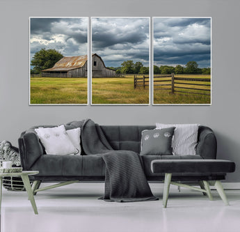 39409517-MGV-CV-36X24-Rustic Barn Wall Art – Weathered Farmhouse and Storm Clouds Canvas Print, Country Landscape Photography Decor for Bedroom, Living