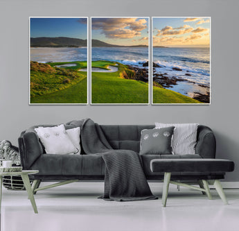 67486665-MGV-FC-60X30-3P_White-Golf Course Wall Art – Pebble Beach Oceanfront Canvas Print, Coastal Fairway Photography Sports Decor for Living Room, Office, Man
