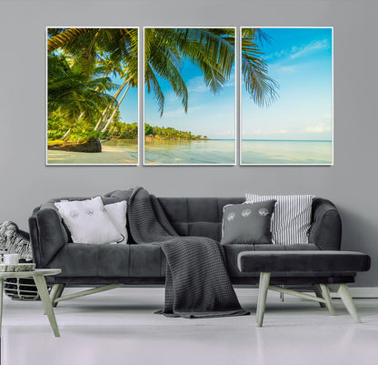 65056721-MGV-CV-36X24-Tropical Beach Wall Art – Palm Tree Coastal Photography Print, Relaxing Ocean Paradise Landscape, Island Seascape Home or Office