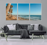 92568259-MGV-FC-60X30-3P_White-California Beach Wall Art – Palm Tree Pier Canvas Print, Coastal Ocean Photography Seaside Decor for Living Room, Bedroom, Office,