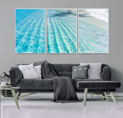 17528159-MGV-CV-36X24-Tropical Ocean Wall Art – Turquoise Water Canvas Print, Crystal Clear Beach Waves Photography Coastal Decor for Living Room,