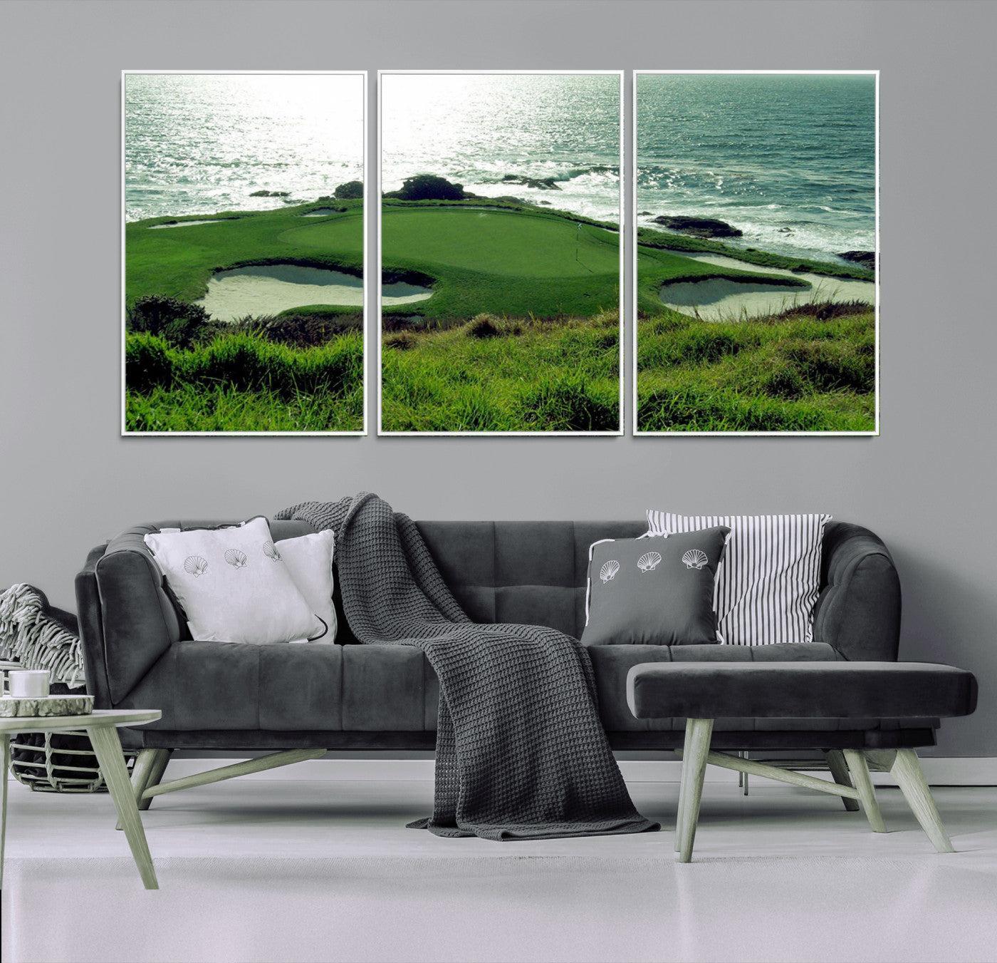 48473947-MGV-CV-36X24-Ocean Golf Course Wall Art – Panoramic Green Fairway Canvas Print, Coastal Golf Landscape Photography Sports Decor for Office, Man