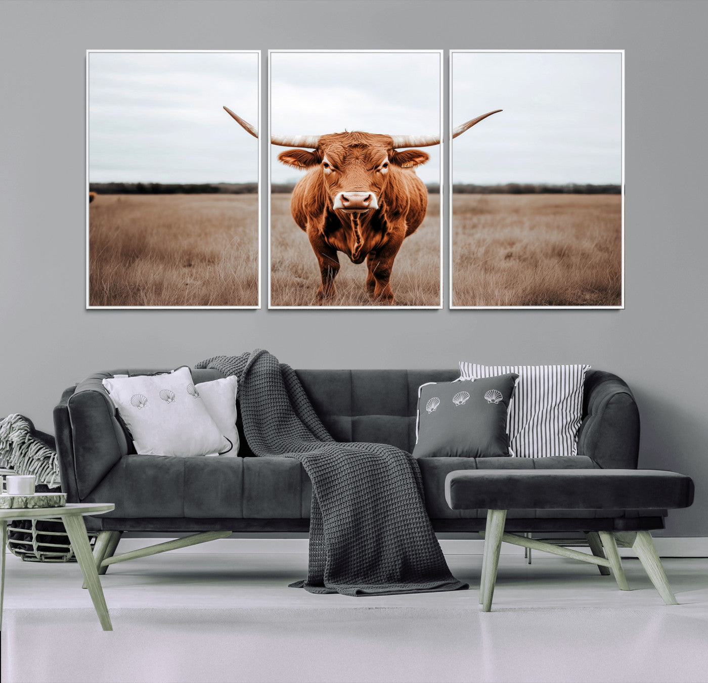 16316734-MGV-CV-36X24-Texas Longhorn Wall Art – Rustic Bull Portrait Canvas Print, Western Farmhouse Animal Photography Decor for Living Room, Office,