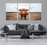16316734-MGV-CV-36X24-Texas Longhorn Wall Art – Rustic Bull Portrait Canvas Print, Western Farmhouse Animal Photography Decor for Living Room, Office,