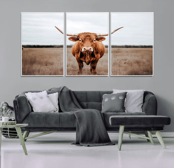 16316734-MGV-CV-36X24-Texas Longhorn Wall Art – Rustic Bull Portrait Canvas Print, Western Farmhouse Animal Photography Decor for Living Room, Office,