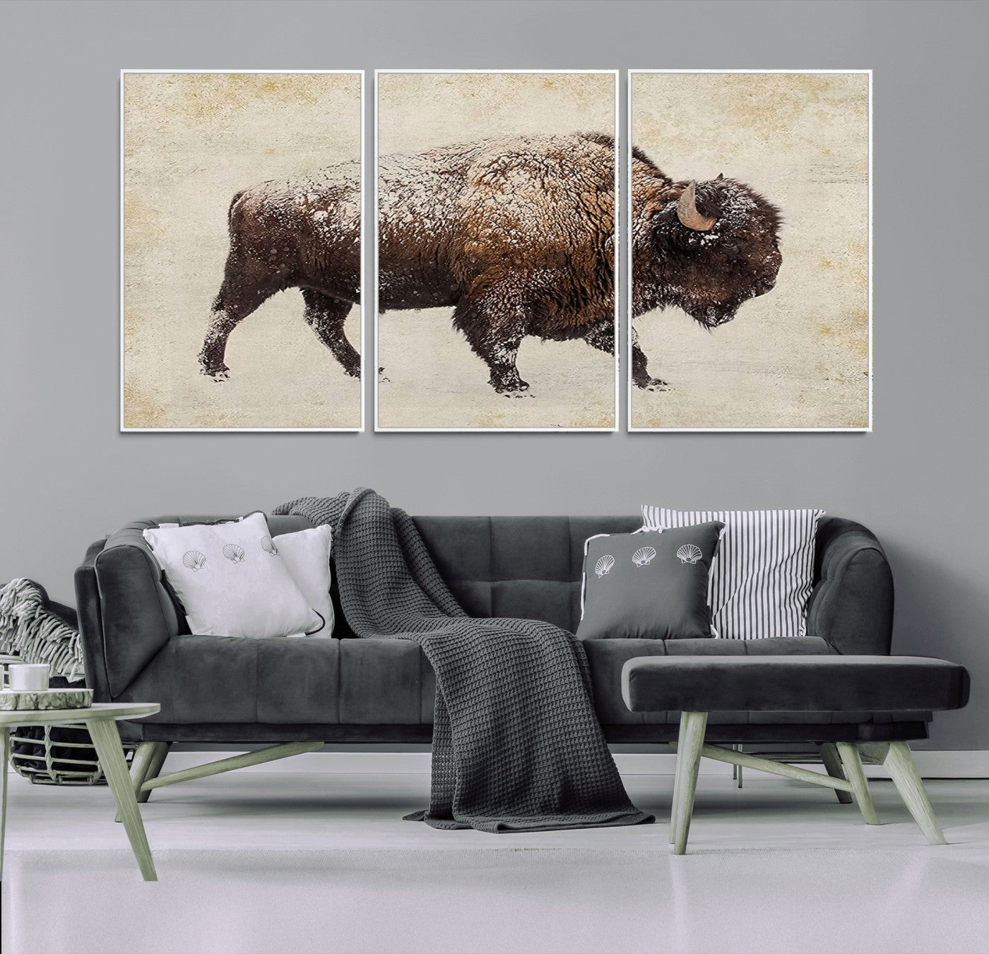 54810031-MGV-CV-36X24-Western Wall Art – Snow Covered Bison Canvas Print, Rustic Wildlife Photography Decor for Bedroom, Living Room, Office, Lodge,