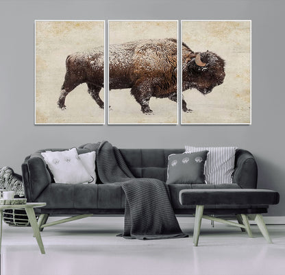 54810031-MGV-CV-36X24-Western Wall Art – Snow Covered Bison Canvas Print, Rustic Wildlife Photography Decor for Bedroom, Living Room, Office, Lodge,