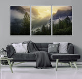 38316884-MGV-CV-36X24-Landscape Wall Art – Misty Mountain Valley Canvas Print, Scenic Pine Forest and Sunrise Photography Decor for Bedroom, Living