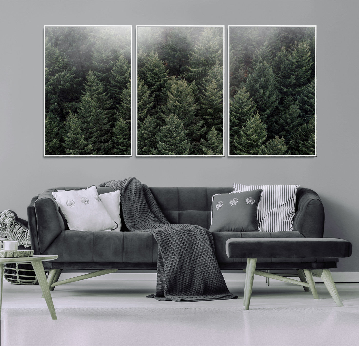 84059409-MGV-CV-36X24-Forest Wall Art – Misty Evergreen Trees Canvas Print, Tranquil Nature Photography Decor for Bedroom, Living Room, Office, Cabin or