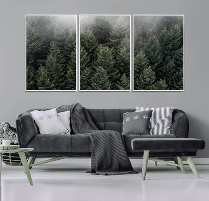 84059409-MGV-CV-36X24-Forest Wall Art – Misty Evergreen Trees Canvas Print, Tranquil Nature Photography Decor for Bedroom, Living Room, Office, Cabin or