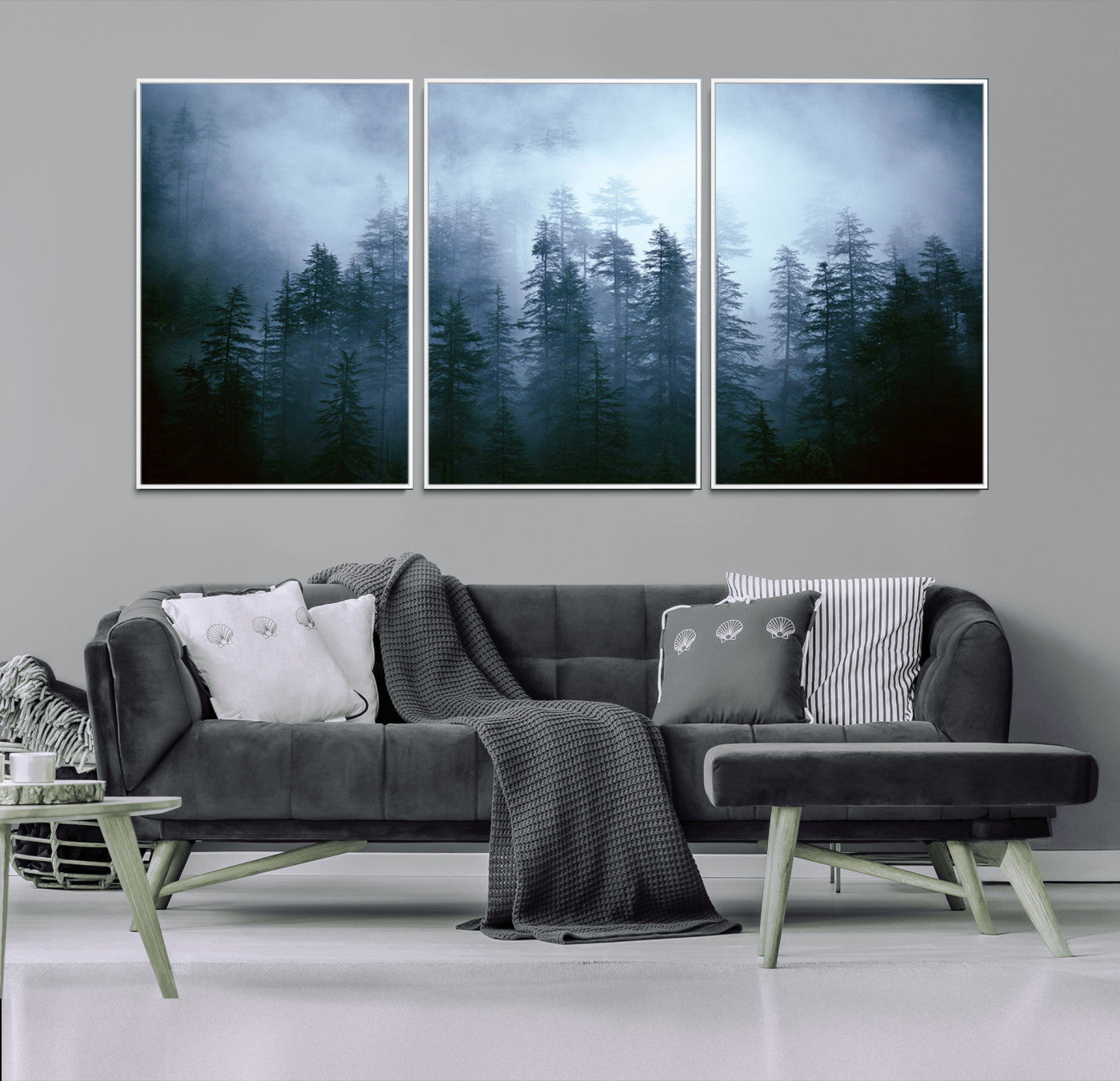 93439624-MGV-CV-36X24-Forest Wall Art – Misty Pine Trees Canvas Print, Moody Nature Photography Decor for Bedroom, Living Room, Office, Cabin, Lodge or