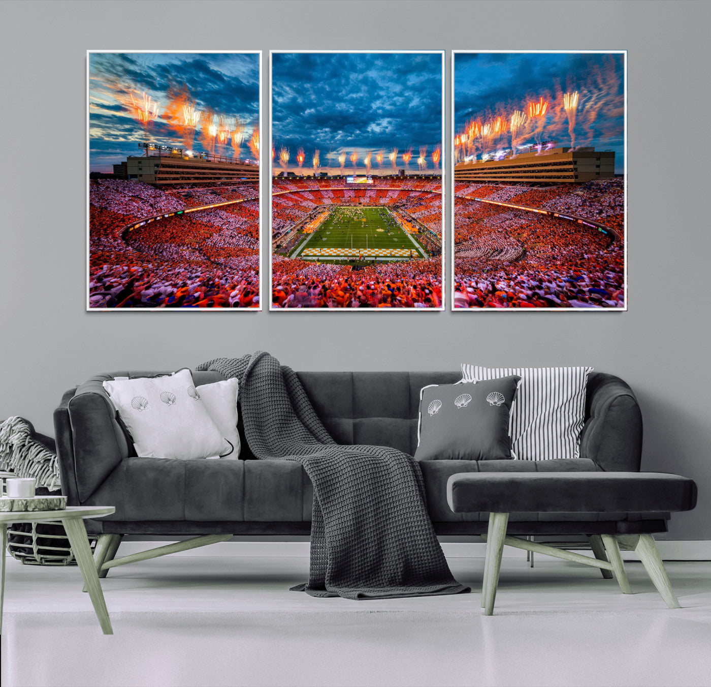 94266219-MGV-CV-36X24-Neyland Stadium Wall Art – Tennessee Volunteers Checkerboard Game Day Canvas Print, College Football Fireworks Decor for Man Cave