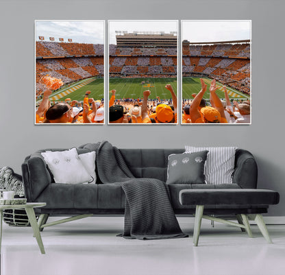76011417-MGV-CV-36X24-Tennessee Volunteers Wall Art – Neyland Stadium Checkerboard Crowd Canvas Print, Vols Football Game Day Fan Perspective Sports