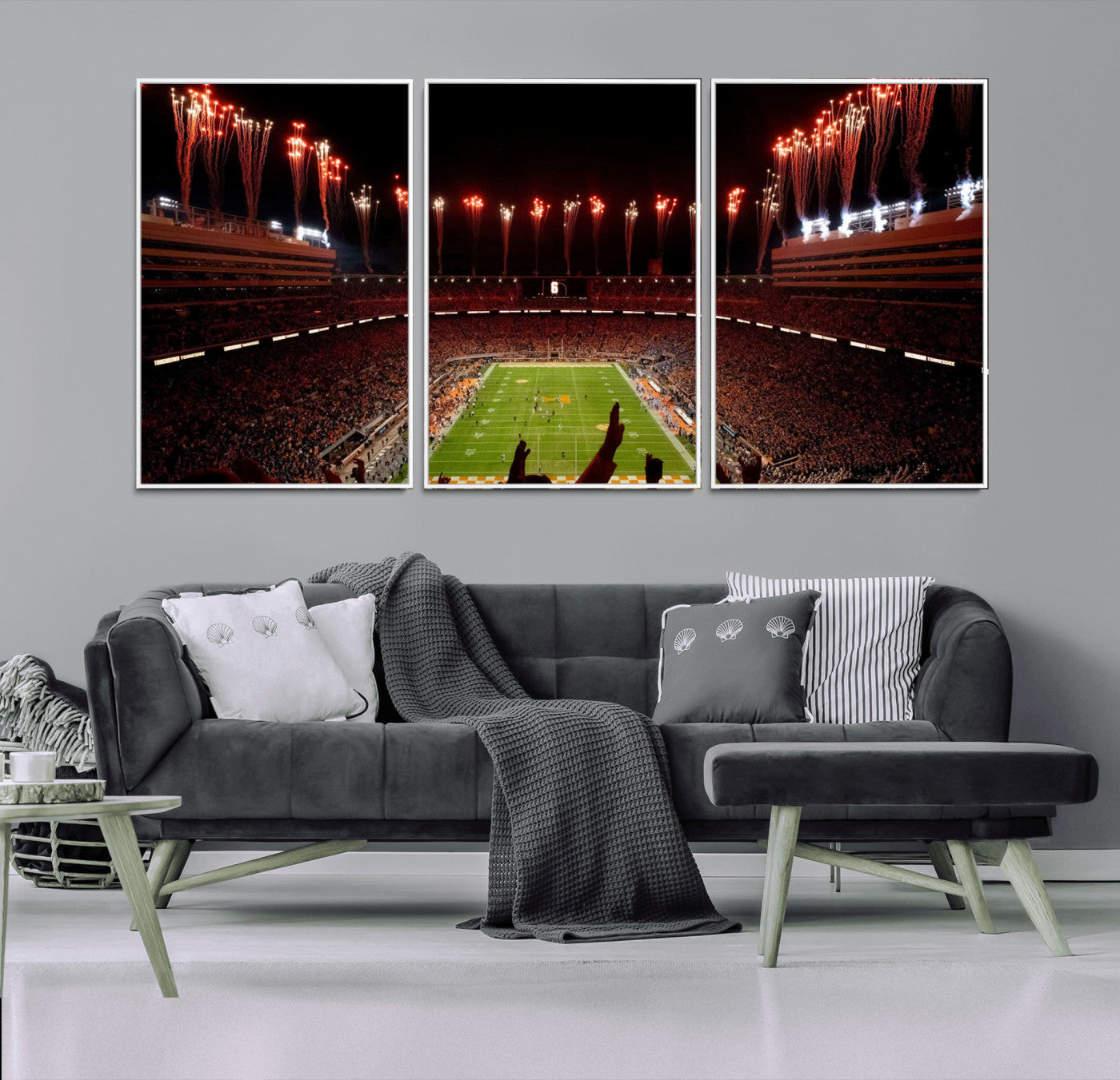 73358115-MGV-FC-60X30-3P_White-Tennessee Volunteers Wall Art – Neyland Stadium Fireworks Night Game Canvas Print, Vols Football Checkerboard Endzone Sports Decor