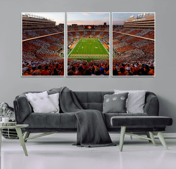 37160229-MGV-CV-36X24-Neyland Stadium Wall Art – Panoramic Tennessee Volunteers Sunset Canvas Print, Checkerboard Crowd Football Game Day Decor for