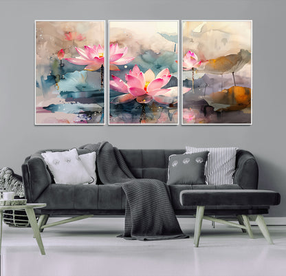 18414-MGV-CV-36X24-Pink Lotus Wall Art Canvas Print, Framed Water Lily Art Picture Print, Dreamy Floral Perfect Dreamy Botanical Decor Artwork