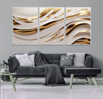 41237-MGV-CV-36X24-Gold Waves Wall Art Canvas Print, Framed Elegant Flow Art Picture Print, Luxury Layers Perfect Minimal Luxe Decor Artwork