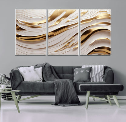 41237-MGV-CV-36X24-Gold Waves Wall Art Canvas Print, Framed Elegant Flow Art Picture Print, Luxury Layers Perfect Minimal Luxe Decor Artwork