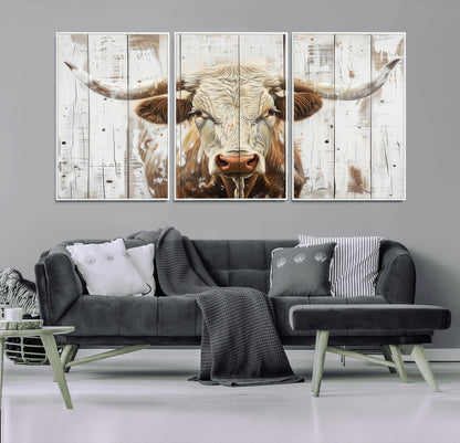 10840-MGV-CV-36X24-Texas Longhorn Wall Art Canvas Print, Framed Rustic Bull Art Picture Print, Western Cattle Perfect Rustic Western Decor Artwork