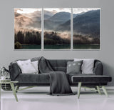 64758-MGV-CV-36X24-Misty Mountains Wall Art Canvas Print, Framed Moody Pines Art Picture Print, Forest Lake Perfect Moody Alpine Decor Artwork