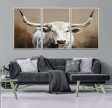 63550-MGV-CV-36X24-Texas Longhorn Wall Art Canvas Print, Framed White Bull Art Picture Print, Horned Cattle Perfect Rustic Western Decor Artwork